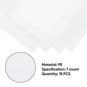 Pllieay 15 Pieces 7 Count Plastic Mesh Canvas Sheets for Embroidery, Acrylic Yarn Crafting, Knit and Crochet Projects (10 x 13 inch, White)