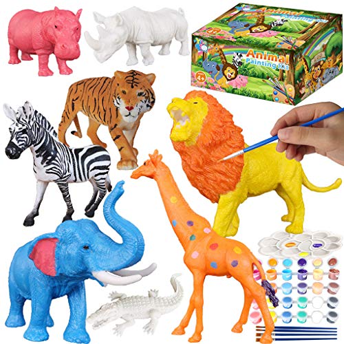 Yileqi Safari Animal Painting Kit for Kids Crafts and Arts Set, Jumbo Jungle Animal Toy Art and Crafts for Boys Girls Age 4 5 6 7 8 Years Old, DIY Art Supplies Paint for Kid Activities Birthday Gift