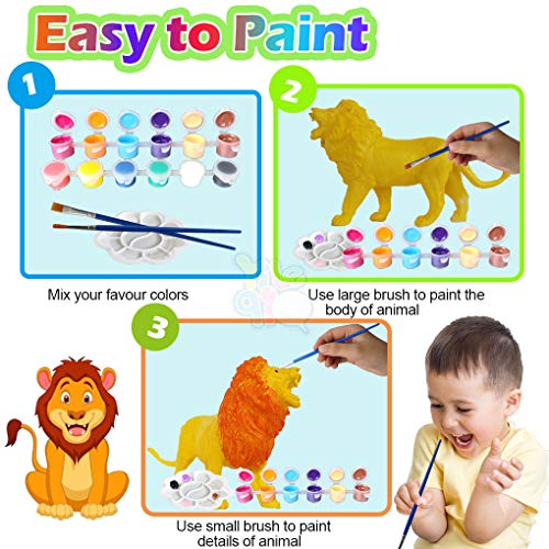 Yileqi Safari Animal Painting Kit for Kids Crafts and Arts Set, Jumbo Jungle Animal Toy Art and Crafts for Boys Girls Age 4 5 6 7 8 Years Old, DIY Art Supplies Paint for Kid Activities Birthday Gift