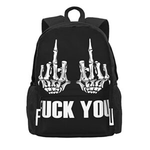 School Laptop Backpack Skull Fuck Lightweight Water Resistant Durable Casual Daypack, 16in Bookbag for Women Men Fits Travel Hiking Camping