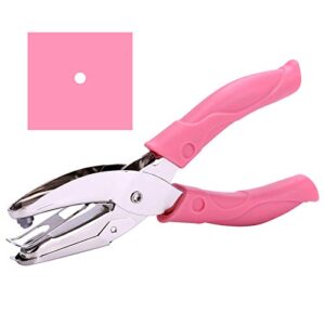 1 pack 6.3 inch length 1/8 inch diameter of circle hole handheld single paper hole punch, puncher with pink soft thick leather cover (middle circle 1/8 inch)
