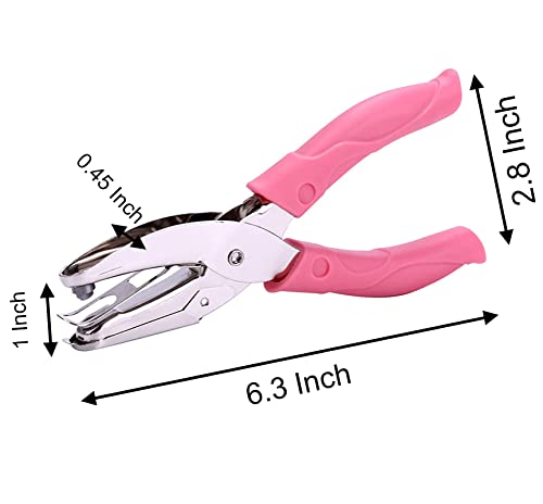 1 Pack 6.3 Inch Length 1/8 Inch Diameter of Circle Hole Handheld Single Paper Hole Punch, Puncher with Pink Soft Thick Leather Cover (Middle Circle 1/8 inch)