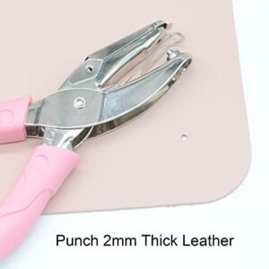 1 Pack 6.3 Inch Length 1/8 Inch Diameter of Circle Hole Handheld Single Paper Hole Punch, Puncher with Pink Soft Thick Leather Cover (Middle Circle 1/8 inch)