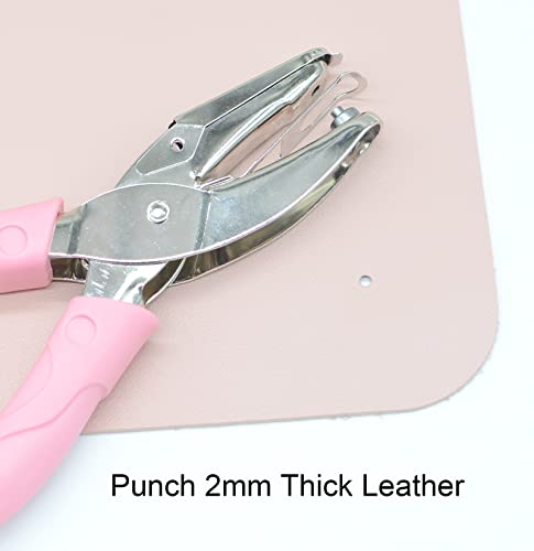 1 Pack 6.3 Inch Length 1/8 Inch Diameter of Circle Hole Handheld Single Paper Hole Punch, Puncher with Pink Soft Thick Leather Cover (Middle Circle 1/8 inch)