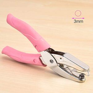 1 Pack 6.3 Inch Length 1/8 Inch Diameter of Circle Hole Handheld Single Paper Hole Punch, Puncher with Pink Soft Thick Leather Cover (Middle Circle 1/8 inch)