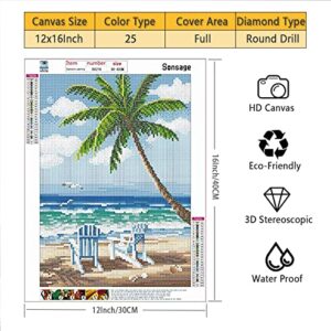 5D Diamond Painting Beach Art Kits for Adult,Ocean Beach Blue Sky,Rhinestone Full Round Diamond Drill,Gem Art Craft Home Game for Adult,Wall Painting Kit 15.7x11.8 inch