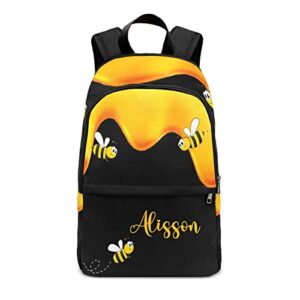 bumble bees honey drips black yellow personalized casual backpack,custom college school travel with name daypack laptop 17 inch for boys girs