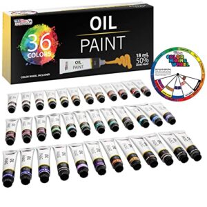 u.s. art supply professional 36 color set of art oil paint in large 18ml tubes – rich vivid colors for artists, students, beginners – canvas portrait paintings – color mixing wheel