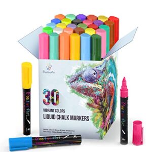 Positive Art Liquid Chalk Markers 30 Colors Bright Colors, Painting and Drawing For Kids and Adults, Window and Board Art For Bistros, Bars - Reversible Tip (Chalk Marker)