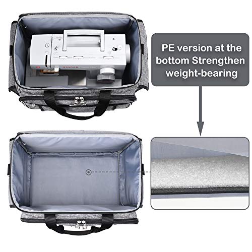 Sewing Machine Case, CAB55 Sewing Machine Carrying Bag with Removable Padding Pad, Tote Bag for Sewing Machine and Extra Sewing Accessories, Gray(17"x13"x14")