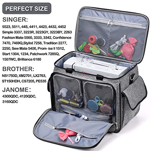 Sewing Machine Case, CAB55 Sewing Machine Carrying Bag with Removable Padding Pad, Tote Bag for Sewing Machine and Extra Sewing Accessories, Gray(17"x13"x14")