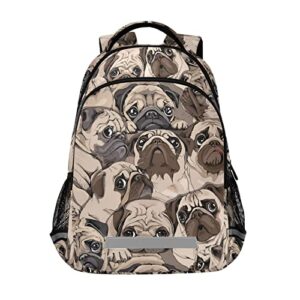 jiponi vintage cute pug dogs backpack for girls boys school student bookbag travel laptop backpack purse daypack with chest strap