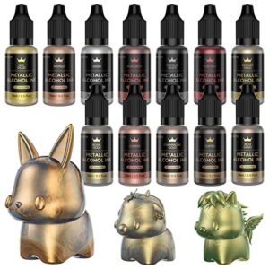 metallic alcohol ink set – 12 metal color alcohol-based resin inks, high concentrated extreme shimmer with gemstone mixatives for epoxy resin petri yupo tumbler cups fluid art painting (15ml/.5 fl oz)