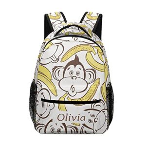 cute monkeys banana bag backpack personalized name waterproof for boys gift