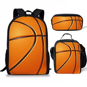 fancosan cool basketball pattern kids backpack travel rucksack school bag + lunch box + pencil bag 3 piece