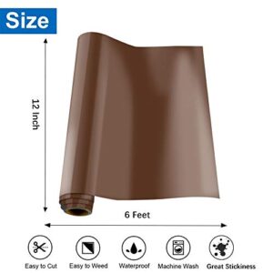 KISSWILL HTV Heat Transfer Vinyl, 12 Inch by 6 Feet PU HTV Vinyl Rolls for Silhouette Cameo or Other Brand Cutting Machine (Brown)