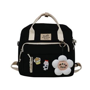 tonecy japanese backpacks for teen girls for middle school, kawaii backpack with pins kawaii school backpack cute aesthetic rucksack (black 31x10x27cm)