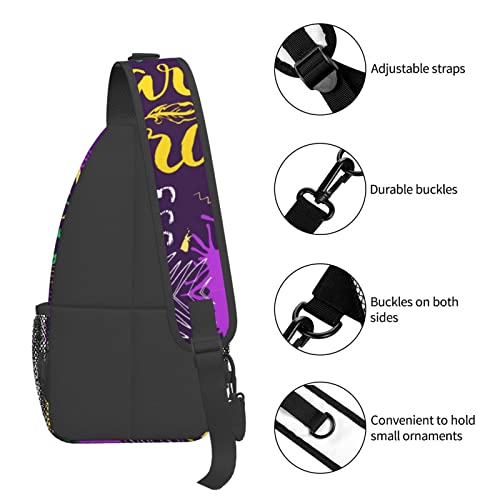 Dehcqul Mardi Gras 2023 Pattern Sling Backpack Cross Chest Bag Diagonally Adjustable Travel Crossbody Daypack For Men Women Adult