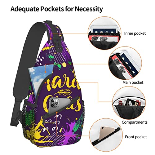 Dehcqul Mardi Gras 2023 Pattern Sling Backpack Cross Chest Bag Diagonally Adjustable Travel Crossbody Daypack For Men Women Adult