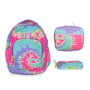 western chief multi compartment backpack bundle with lunch box and pencil pouch for boys and girls, tie dye, medium