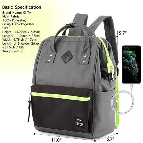 OKTA Laptop Backpack for Women Students - 15.6 Inch Computer Backpack with USB Charging Port Waterproof Anti-theft