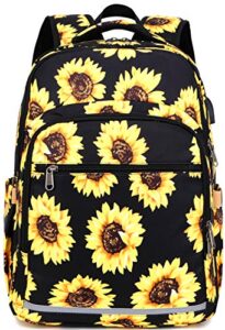 bluboon backpack for women 15.6 inch laptop bookbag college school backpack girls floral schoolbag compartment daypack for business travel with usb charging port and headphone interface sunflower