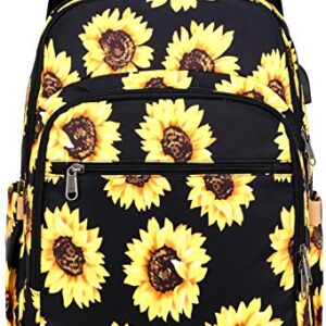 BLUBOON Backpack for Women 15.6 Inch Laptop Bookbag College School Backpack Girls Floral Schoolbag Compartment Daypack for Business Travel with USB Charging Port and Headphone Interface Sunflower