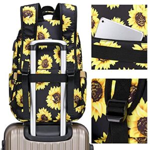 BLUBOON Backpack for Women 15.6 Inch Laptop Bookbag College School Backpack Girls Floral Schoolbag Compartment Daypack for Business Travel with USB Charging Port and Headphone Interface Sunflower