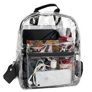 water resistant clear mini backpacks for beach, travel – stadium approved bag with adjustable straps (black)