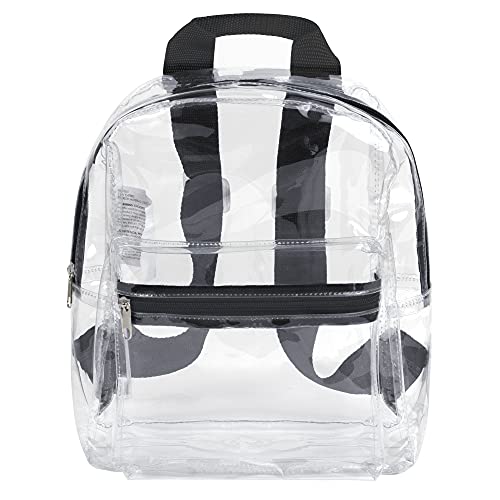 Water Resistant Clear Mini Backpacks for Beach, Travel - Stadium Approved Bag with Adjustable Straps (Black)