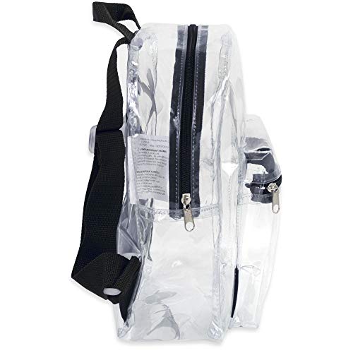 Water Resistant Clear Mini Backpacks for Beach, Travel - Stadium Approved Bag with Adjustable Straps (Black)