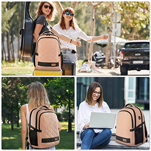 Large Travel Backpack for Women 52L, 17 Inch Laptop Backpacks with USB Charging Port, Stylish School Backpack for Girls, Computer Back Pack for Work Business College Student Teacher Nurse, Pink