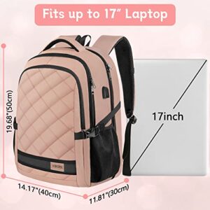 Large Travel Backpack for Women 52L, 17 Inch Laptop Backpacks with USB Charging Port, Stylish School Backpack for Girls, Computer Back Pack for Work Business College Student Teacher Nurse, Pink