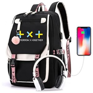 wgeeey kpop txt school backpack merchandise, txt book bag casual backpack, black
