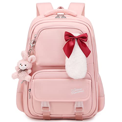 YOJOY Laptop Backpack 15.6 Inch School Bag Kids Elementary Primary Backpacks Large College Bookbags for Women Girls Teens Waterproof Travel Daypack (Pink)