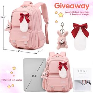 YOJOY Laptop Backpack 15.6 Inch School Bag Kids Elementary Primary Backpacks Large College Bookbags for Women Girls Teens Waterproof Travel Daypack (Pink)