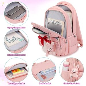 YOJOY Laptop Backpack 15.6 Inch School Bag Kids Elementary Primary Backpacks Large College Bookbags for Women Girls Teens Waterproof Travel Daypack (Pink)