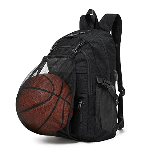 Basketball Backpack Bag for Laptop ,Sports Soccer with Ball Compartment,Black