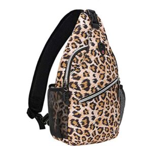 mosiso mini sling backpack,small hiking daypack pattern travel outdoor sports bag, leopard print