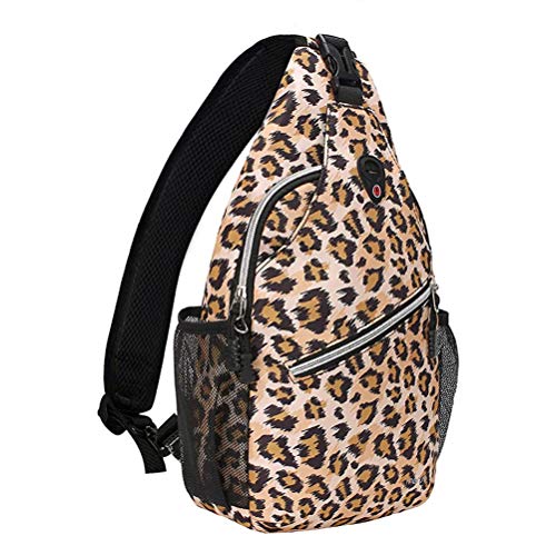 MOSISO Mini Sling Backpack,Small Hiking Daypack Pattern Travel Outdoor Sports Bag, Leopard Print