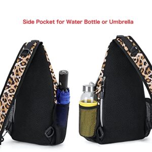 MOSISO Mini Sling Backpack,Small Hiking Daypack Pattern Travel Outdoor Sports Bag, Leopard Print