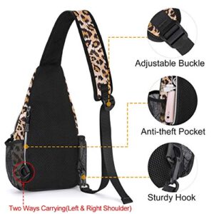 MOSISO Mini Sling Backpack,Small Hiking Daypack Pattern Travel Outdoor Sports Bag, Leopard Print