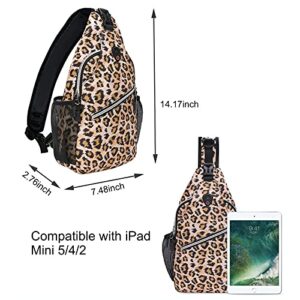 MOSISO Mini Sling Backpack,Small Hiking Daypack Pattern Travel Outdoor Sports Bag, Leopard Print