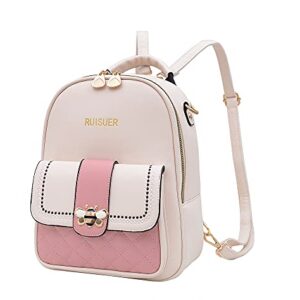 RUISUER Backpack Purse for Teen Girls Mini Backpack for Women Cute PU Leather Bookbag Small Shoulder Bag Handbag White