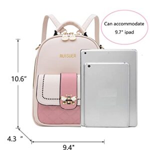 RUISUER Backpack Purse for Teen Girls Mini Backpack for Women Cute PU Leather Bookbag Small Shoulder Bag Handbag White