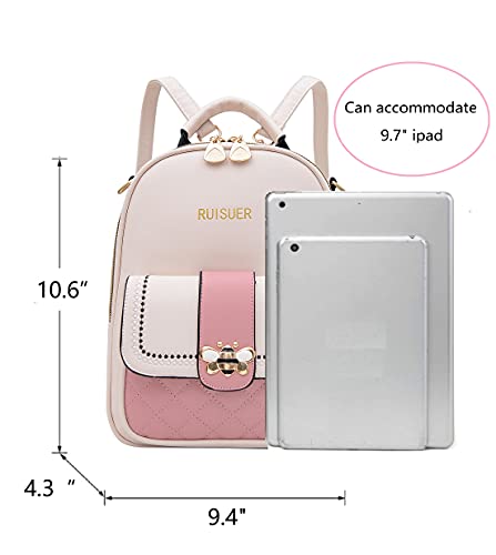 RUISUER Backpack Purse for Teen Girls Mini Backpack for Women Cute PU Leather Bookbag Small Shoulder Bag Handbag White