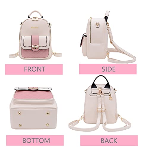 RUISUER Backpack Purse for Teen Girls Mini Backpack for Women Cute PU Leather Bookbag Small Shoulder Bag Handbag White