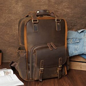 Polare Large Vintage Full Grain Italian Leather Backpack 15.6 Inch Laptop Bag Hiking Travel Rucksack for Men with Premium YKK Zippers Dark Brown