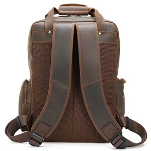 Polare Large Vintage Full Grain Italian Leather Backpack 15.6 Inch Laptop Bag Hiking Travel Rucksack for Men with Premium YKK Zippers Dark Brown