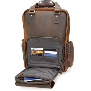 Polare Large Vintage Full Grain Italian Leather Backpack 15.6 Inch Laptop Bag Hiking Travel Rucksack for Men with Premium YKK Zippers Dark Brown